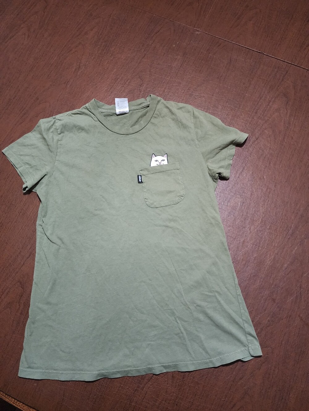 Ripndip Olive Green Short Sleeve Pocket Tee with Cat Peek